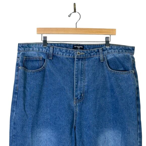 NWT PrettyLittleThing Split Hem Jeans Womens 16 Medium Wash High Rise Straight - Picture 3 of 7